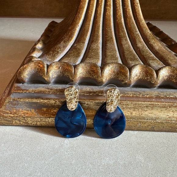 Anthropologie Blue and Gold Drop Earrings - Picture 1 of 5